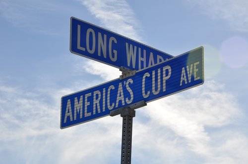 street sign  americas cup  usa