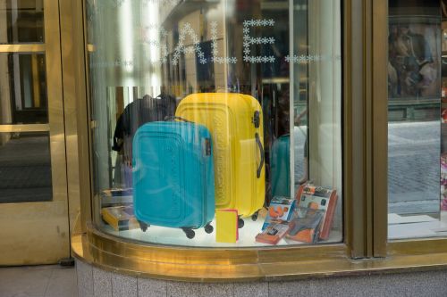 suitcases window shopping