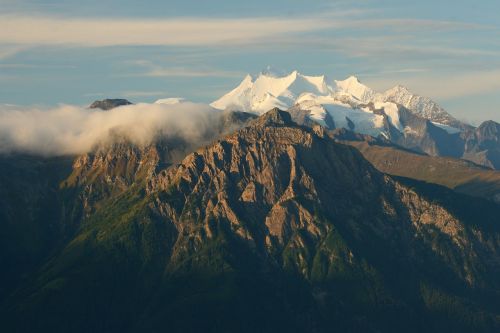 summit in morning light alpine valais