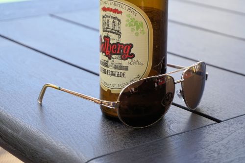 sunglasses beer table