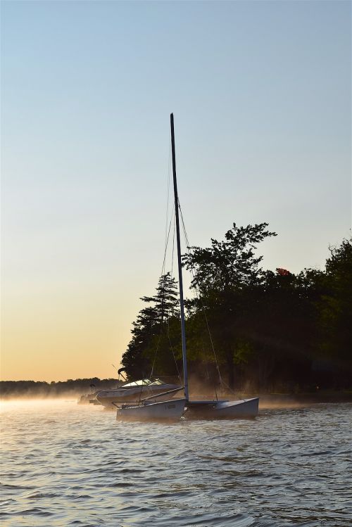 sunrise lake mist