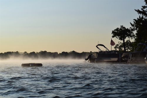 sunrise lake mist