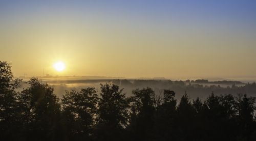 sunrise fog landscape