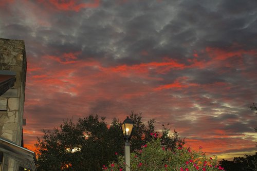 sunrise  texas hill country  street lamp