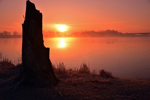 sunrise  river landscape  morgenrot