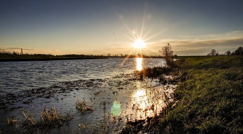 sunrise over the river  river  dawn