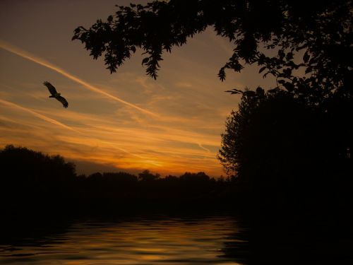 sunset lake mirroring