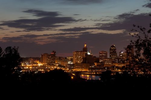 sunset skyline river