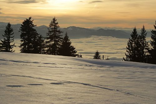 sunset alpine winter