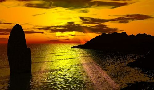 sunset ocean coast
