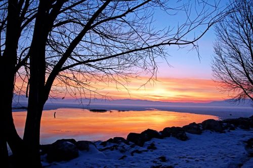 sunset lake water