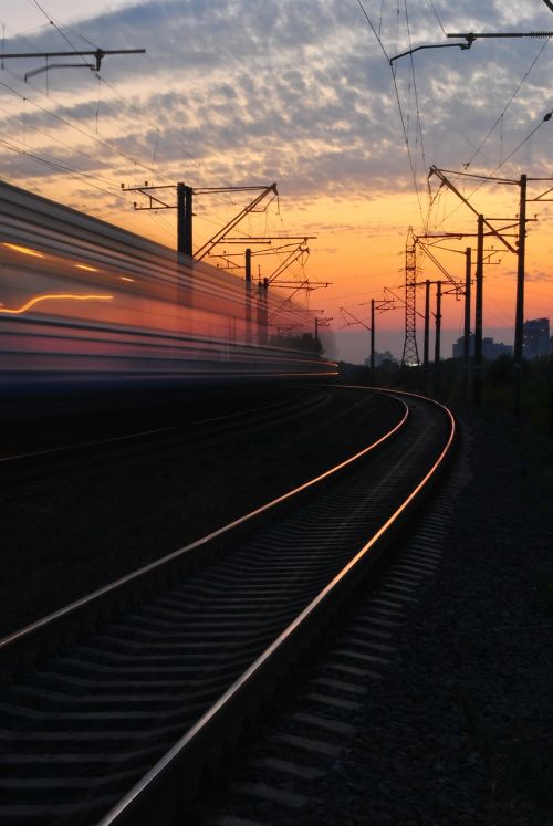 sunset train road