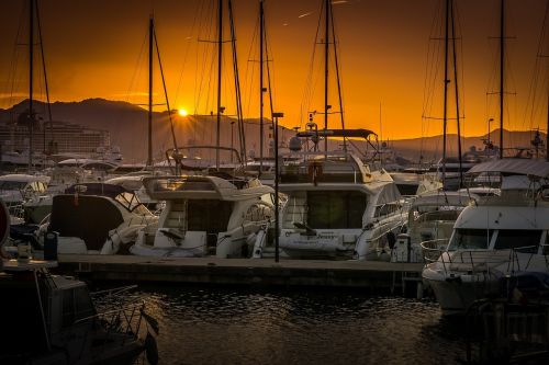 sunset marina boats