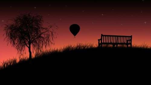 sunset bench hot air balloon