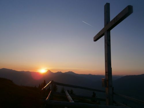 sunset mountains summit cross