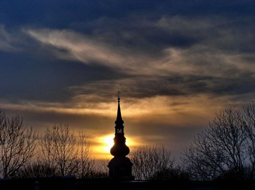 sunset winter steeple