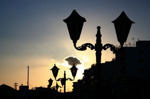 sunset traffic lights night