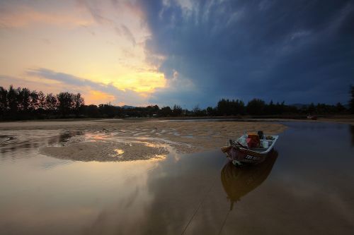 sunset boat landscape