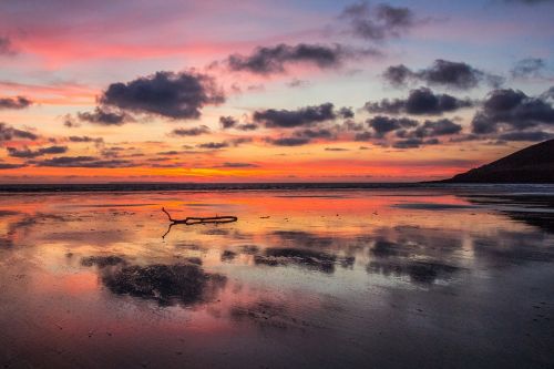 sunset ocean low tide