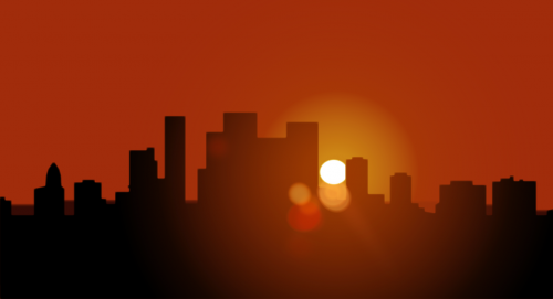 sunset silhouette big city