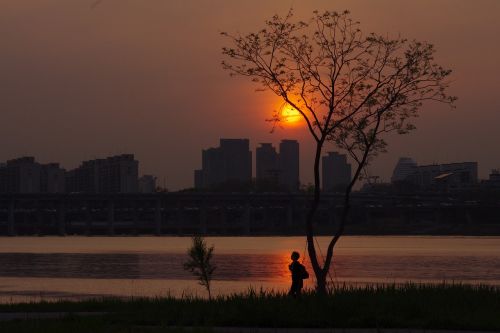 sunset off work silhouette