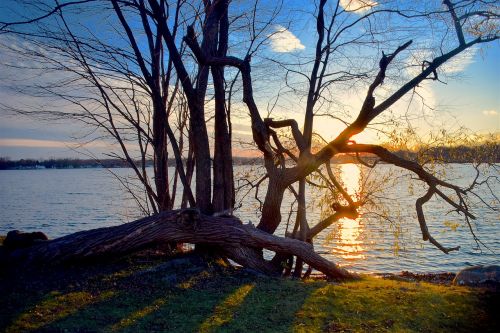 sunset lake dusk