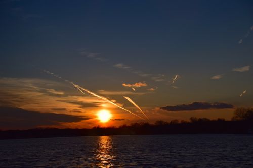 sunset lake dusk