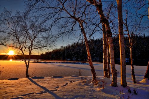 sunset winter landscape twilight