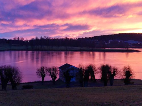 sunset lake sky