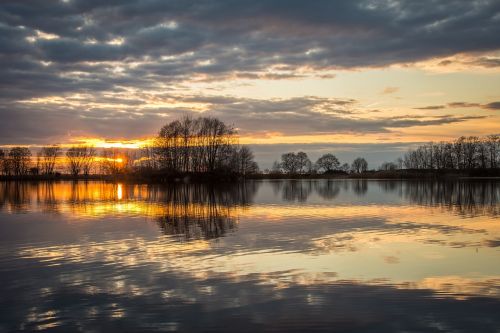 sunset lake sky