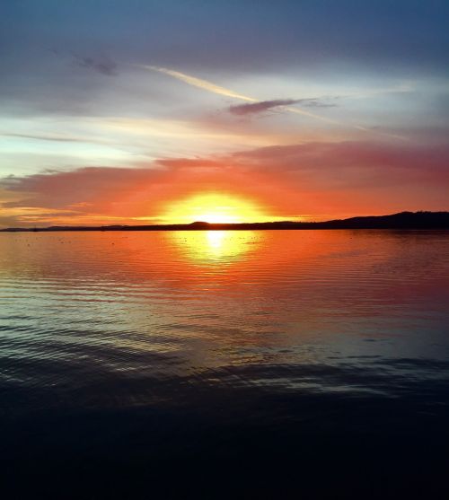 sunset lake reflection