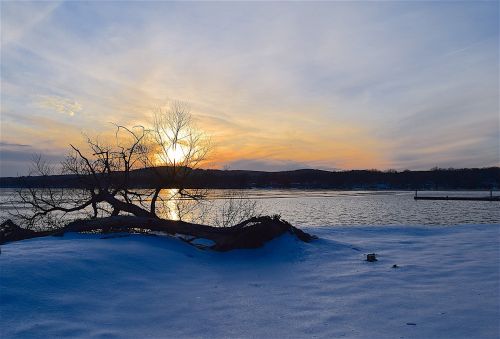 sunset snow lake