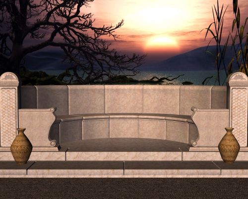 sunset stone bench outdoor