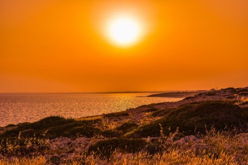 sunset sea rocky coast