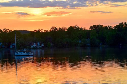 sunset lake boat