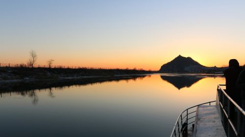 sunset yalu river north korea