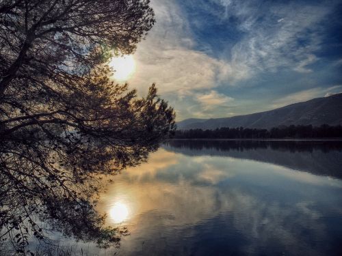 sunset lake sky