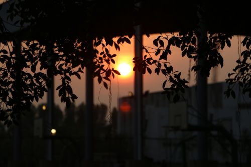 sunset silhouette pillar