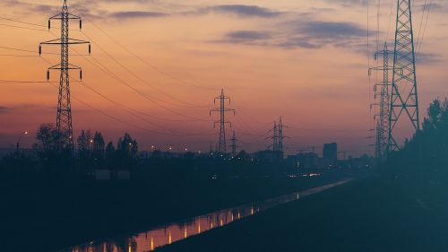 sunset dusk power lines