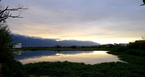 sunset cangshan reflection