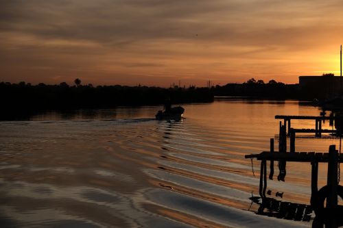 sunset fishing boat landscape