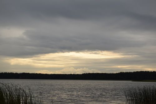 sunset lake clouds