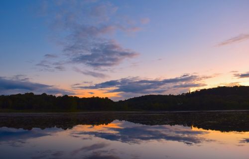 sunset lake clouds