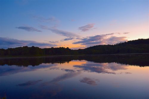 sunset lake clouds