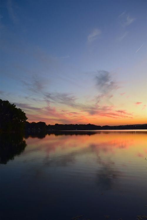 sunset lake clouds