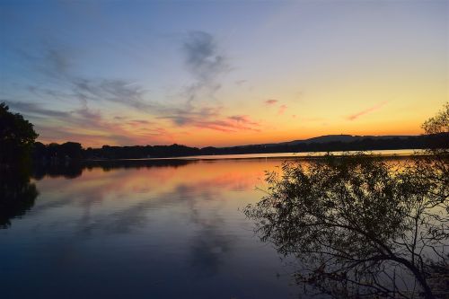 sunset lake clouds