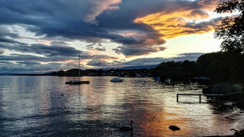 sunset lake boats