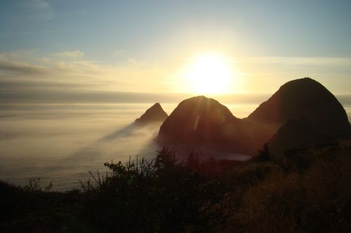 sunset foggy ocean