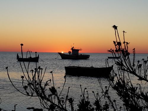 sunset boats sea