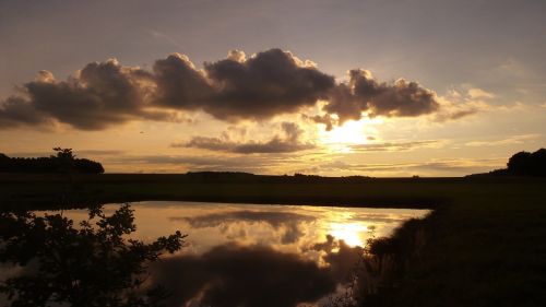 sunset clouds pond